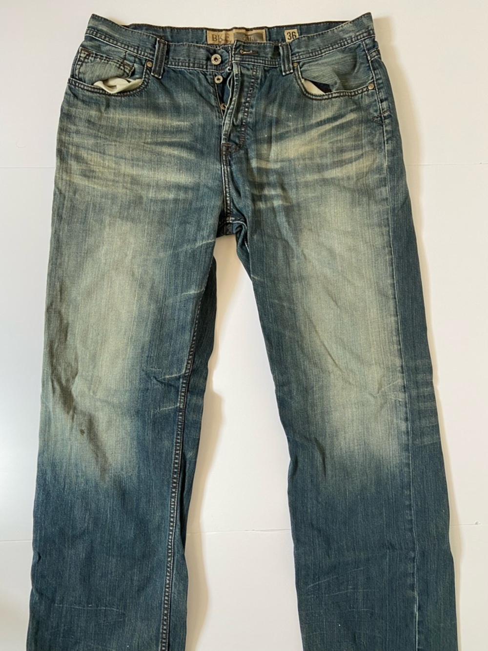 BKE Men's Distressed Blue Straight Jeans